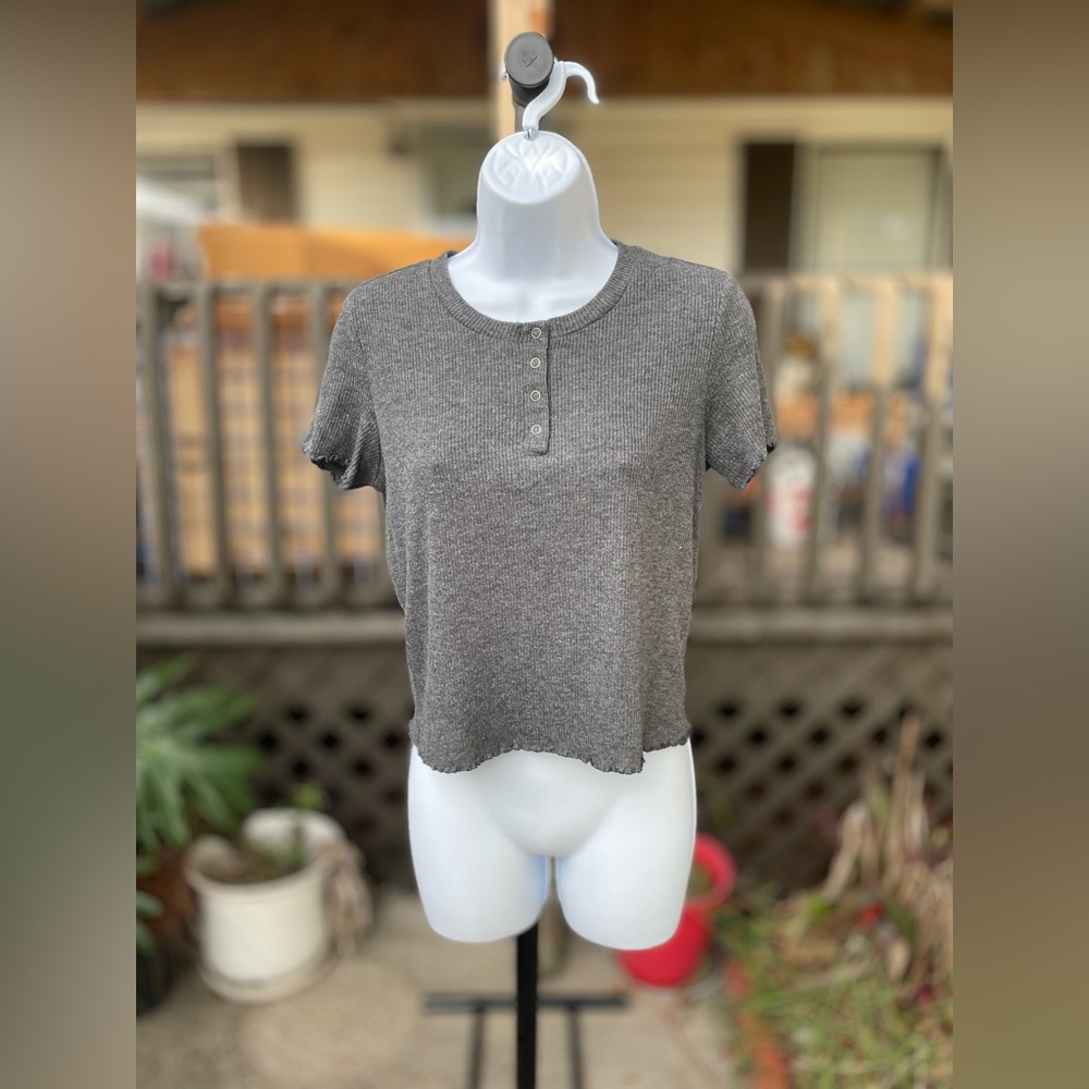 American Eagle Ribbed Henley Tee